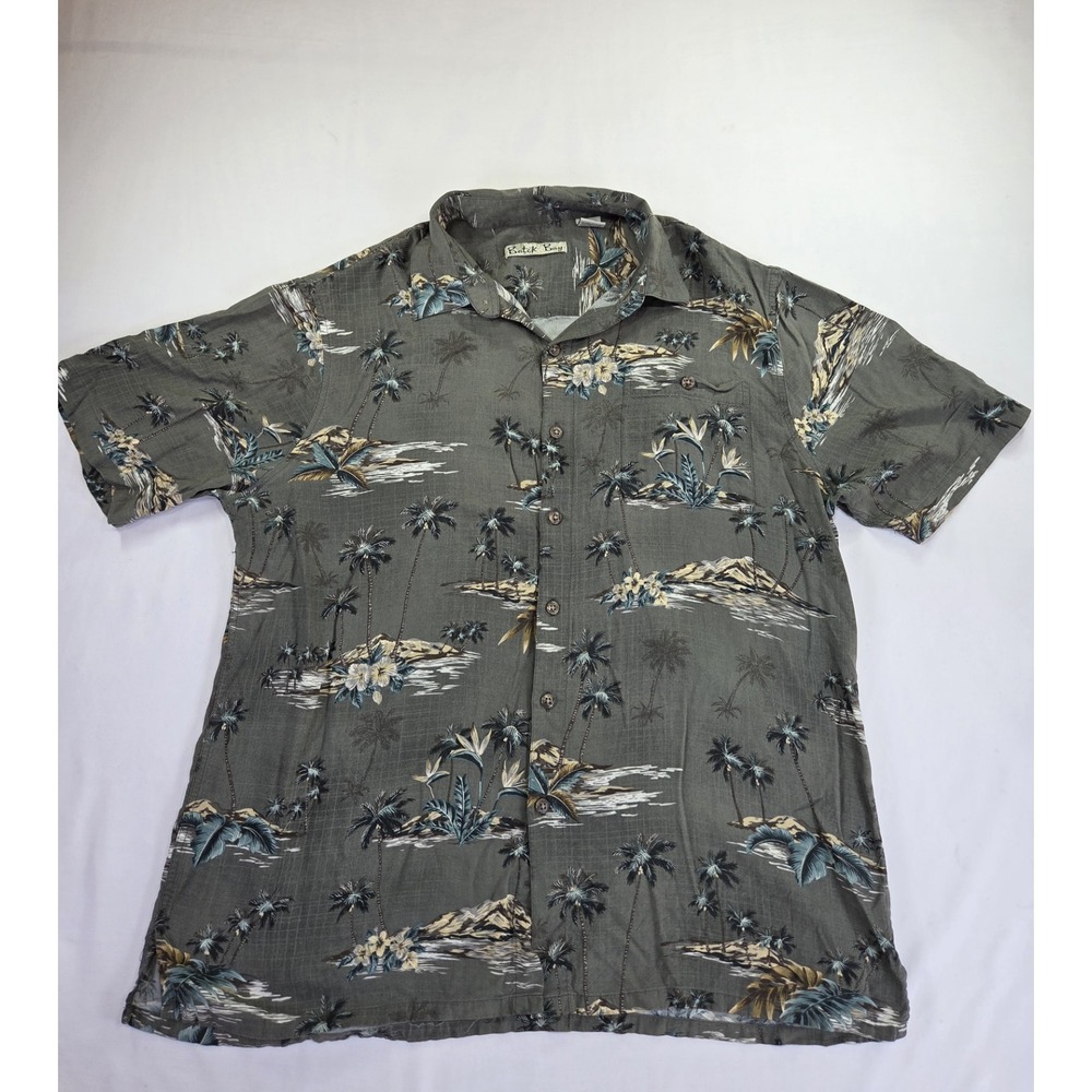 Batck Bay Men's L Rayon Short Sleeve Hawaiian Shirt Neutral Palm Tree Pattern